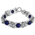 Cultured pearl and lapis lazuli link bracelet, 'Twilight Garden' - Lapis Lazuli and Cultured Pearl Sterling Silver Bracelet