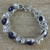 Cultured pearl and lapis lazuli link bracelet, 'Twilight Garden' - Lapis Lazuli and Cultured Pearl Sterling Silver Bracelet