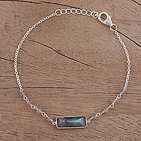 Labradorite pendant bracelet, 'Magical Prism' - Labradorite Beaded Pendant Bracelet from India