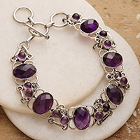 Amethyst link bracelet, 'Royal Purple' - Amethyst Bracelet Handcrafted in Sterling Silver Jewellery