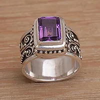 Amethyst cocktail ring, 'Quadratic Agreement' - Handmade 925 Sterling Silver Purple Amethyst Cocktail Ring
