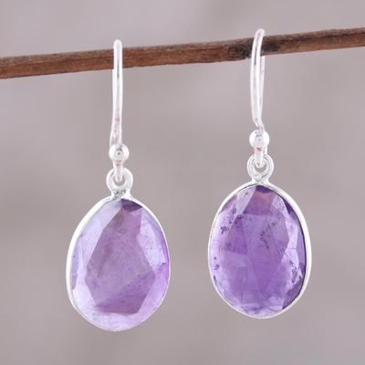 Amethyst dangle earrings, 'Violet Princess' - Amethyst Dangle Earrings from India