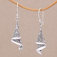 Sterling silver dangle earrings, 'Shining Songket' - Sterling Silver Cultural Dangle Earrings from Bali