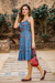 Cotton sundress, 'Garden Bliss' - Floral Printed Cotton Sundress in Cerulean from India (image 2b) thumbail