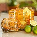 Hand Blown Glass Orange Swirl 13 oz Water Glasses (Set of 6), 'Tangerine Swirl'