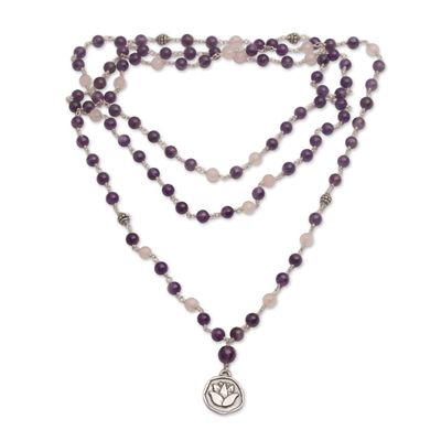 Amethyst and Rose Quartz Pendant Necklace from Bali