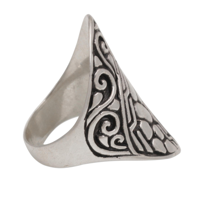 Sterling silver cocktail ring, 'Temple Pebbles' - Sterling Silver Combination Finish Cocktail Ring from Bali
