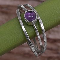 Amethyst solitaire ring, 'Magical Essence in Purple'