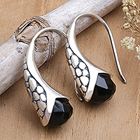 Onyx drop earrings, 'Midnight Spell' - Handcrafted Sterling Silver Onyx Drop Earrings Indonesia
