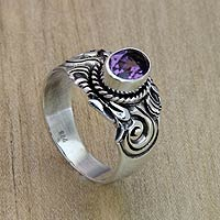 Amethyst ring, 'Majestic Crest' - Sterling Silver and Amethyst Ring