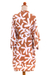 Short rayon robe, 'Balinese Spice' - Women's Brown and White Fern Floral Rayon Wrap Short Robe