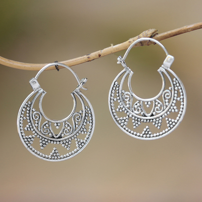 Sterling silver hoop earrings, 'Moonlight Descent' - Sterling Silver Hoop Earrings Handcrafted in Bali