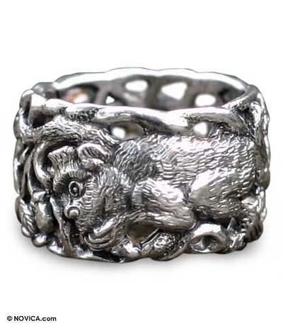 Men's sterling silver ring, 'Gorilla' - Men's Sterling Silver Ring