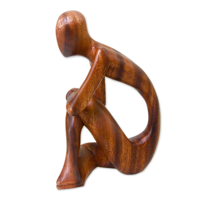 Wood sculpture, 'Alone' - Wood sculpture