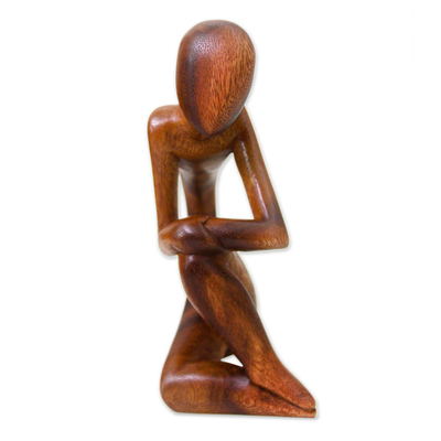 Wood sculpture, 'Alone' - Wood sculpture