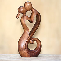 Wood sculpture, 'Everlasting Kiss' - Romantic Suar Wood Sculpture