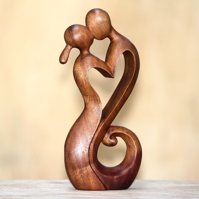 Wood sculpture, 'Everlasting Kiss' - Romantic Suar Wood Sculpture