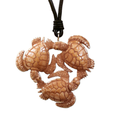 Hand Crafted Turtle Pendant on Leather Cord Necklace