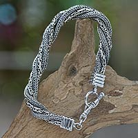 Men's sterling silver bracelet, 'Weave of Life'