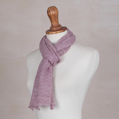 100% baby alpaca scarf, 'Wavy Texture in Petal Pink' - 100% Baby Alpaca Wrap Scarf in Petal Pink from Peru