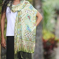 Silk batik shawl, 'Lavish Java'