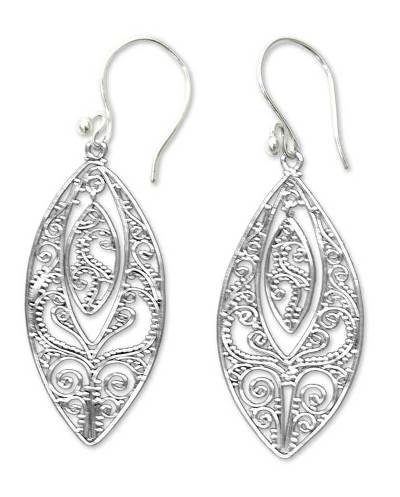 Sterling silver dangle earrings, 'Lace' - Sterling silver dangle earrings