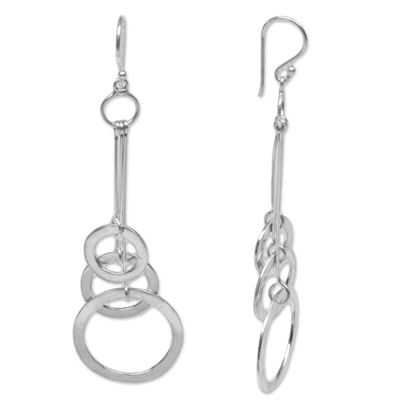 Sterling silver dangle earrings, 'Three Circles' - Sterling Silver Circular Dangle Earrings from Indonesia