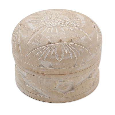 Mahogany decorative box, 'Bougainvillea Bloom' - Hand Carved Floral Mahogany Decorative Box from Bali