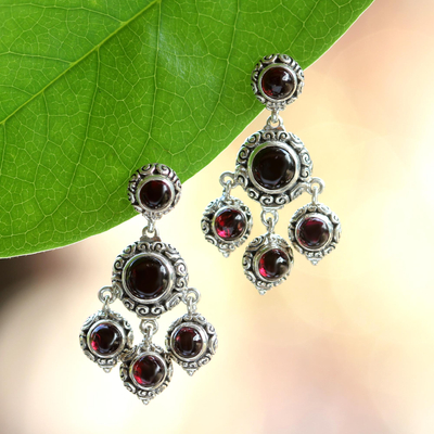 Garnet chandelier earrings, 'Blessing' - Sterling Silver and Garnet Chandelier Earrings