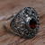 Garnet cocktail ring, 'Bali Sanctuary' - Sterling Silver Garnet Floral Cocktail Ring from Indonesia (image 2) thumbail