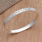 Indonesian Sterling Silver Bangle Bracelet, 'Fortune'