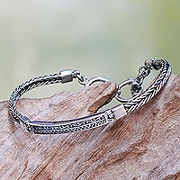 Sterling silver pendant bracelet, 'Ayung Wave'