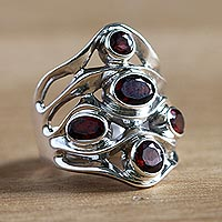 Garnet cluster ring, 'Scarlet Gaze' - Sterling Silver and Garnet Ring