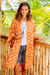 Rayon robe, 'Windy Beach in Orange' - Balinese Rayon Print Robe in Ivory and Orange