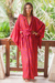 Rayon robe, 'Tangelo and Plum' - Handmade Orange and Purple Stamp Dyed Rayon Robe from Bali