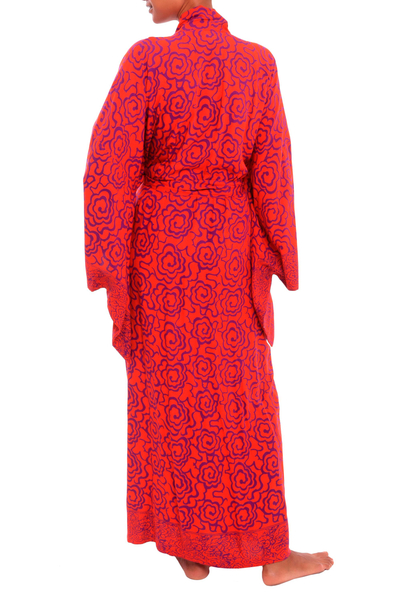 Robe aus Rayon - Handgefertigte orange und lila stempelgefärbte Rayon-Robe aus Bali