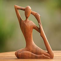 Wood sculpture, 'Yoga Stretch'