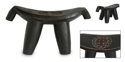 Ashanti decorative throne stool, 'Sunflower' - Fair Trade Ashanti Decorative Throne Stool