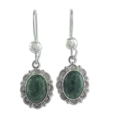 Guatemalan Hand Crafted Dark Green Jade Dangle Earrings