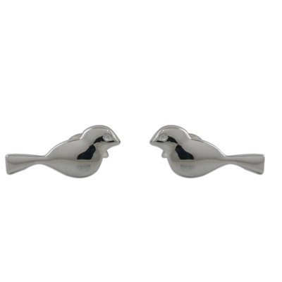 Sterling silver stud earrings, 'Dainty Birds' - Bird-Shaped Sterling Silver Stud Earrings from Thailand