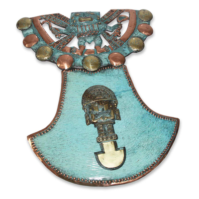 Bronze and copper wall sculpture, 'Sacred Tumi' - Archaeological Bronze Copper Wall Art
