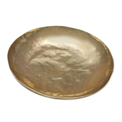 Brass catchall, 'Goldenrod Aura' - 5.5-Inch Artisan Handcrafted Brass Centerpiece Catchall