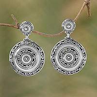 Sterling silver dangle earrings, 'Hidden Eden' - Circular Sterling Silver Dangle Earrings from Bali
