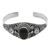 Onyx cuff bracelet, 'Balinese Magic in Black' - Onyx and Sterling Silver Floral Cuff Bracelet from Indonesia