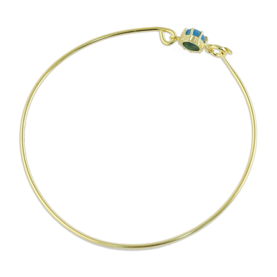 Gold plated bangle bracelet, 'Charmed Luck' - Thai Gold Plated Bangle with Reconstituted Turquoise