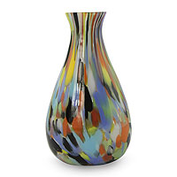 Handblown art glass vase, 'Carnival Colors' - Brazilian Murano Inspired Glass Vase