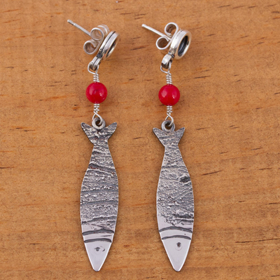 Sterling silver dangle earrings, 'Silver Fish' - Sterling silver dangle earrings