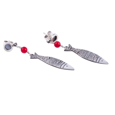 Sterling silver dangle earrings, 'Silver Fish' - Sterling silver dangle earrings