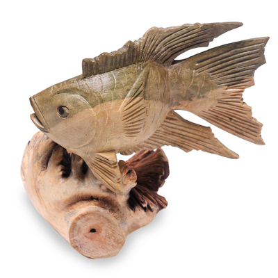 Hand-Carved Wood Gourami Fish Figurine from Bali