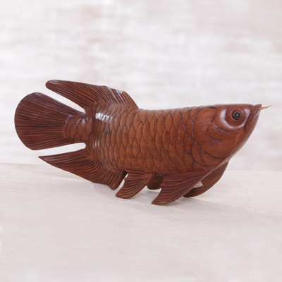 Wood sculpture, 'Arwana Fish' - Suar Wood Arwana Fish Sculpture from Bali